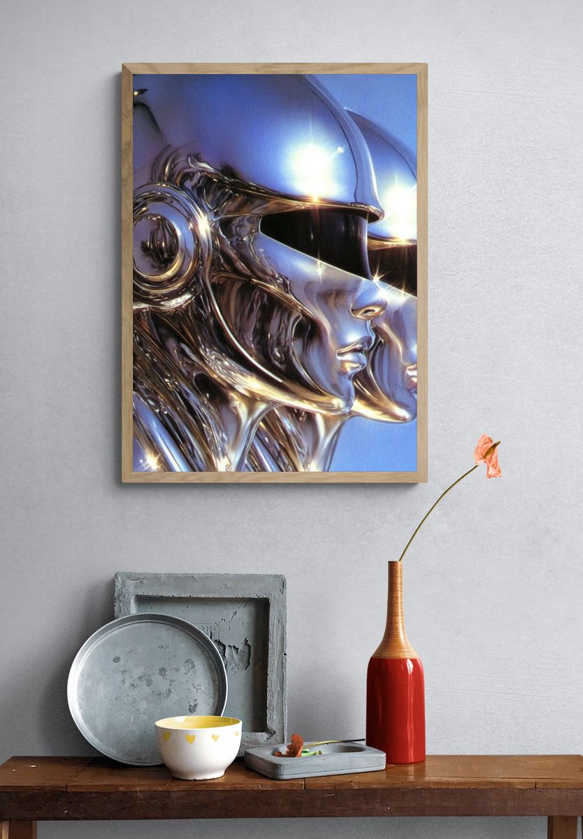 Chrome Futurist Helmet Poster. — room view 3