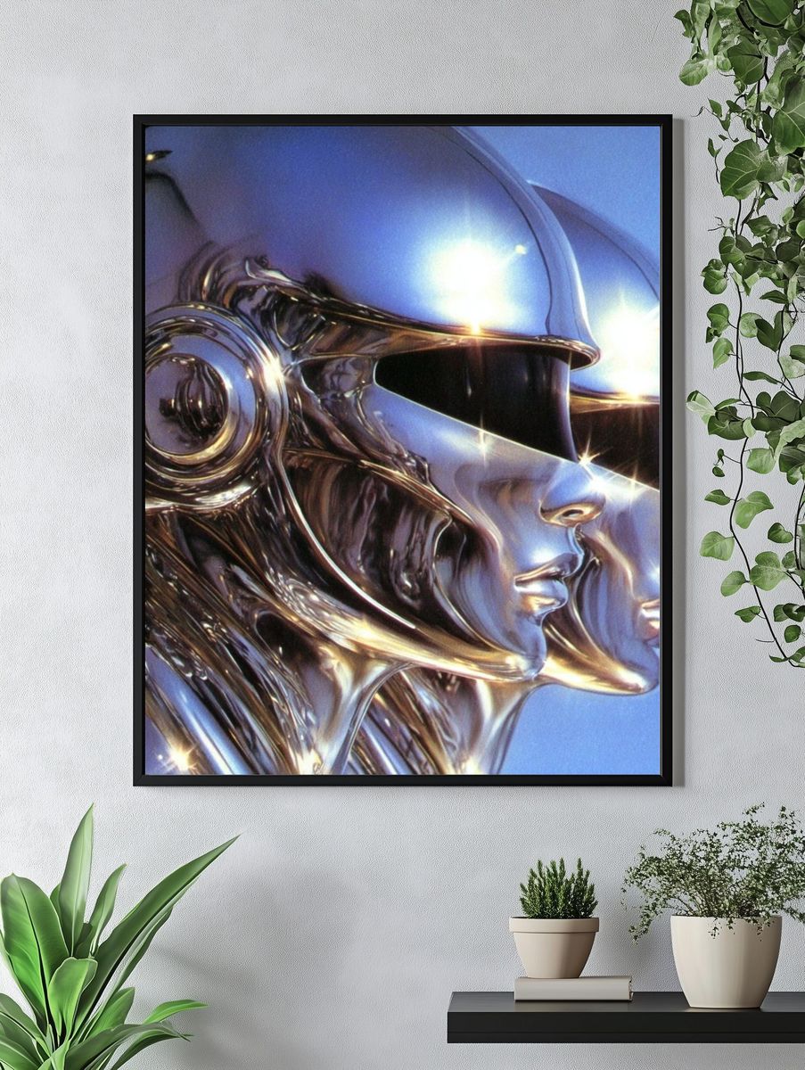 Chrome Futurist Helmet Poster. — room view 4