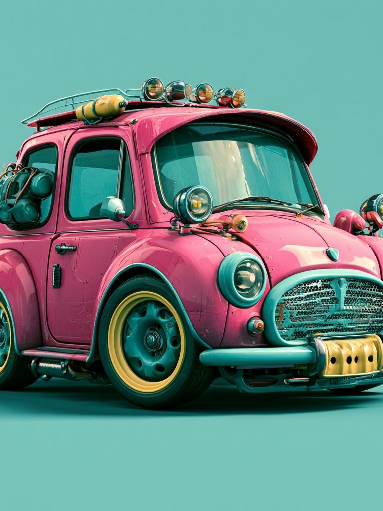 Retro Pink Mini Car Poster. poster — illustration art