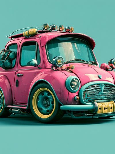 Retro Pink Mini Car Poster. poster