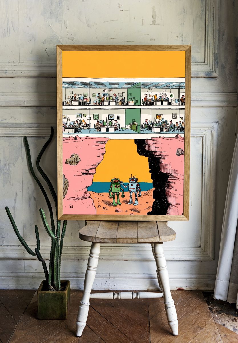 Retro Office Robots Poster. — room view 1