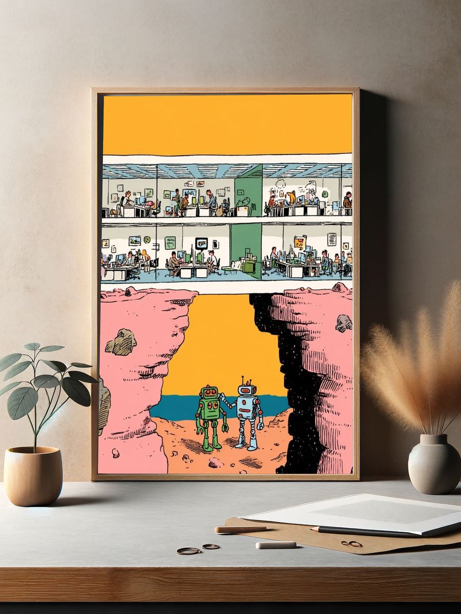 Retro Office Robots Poster. — room view 2
