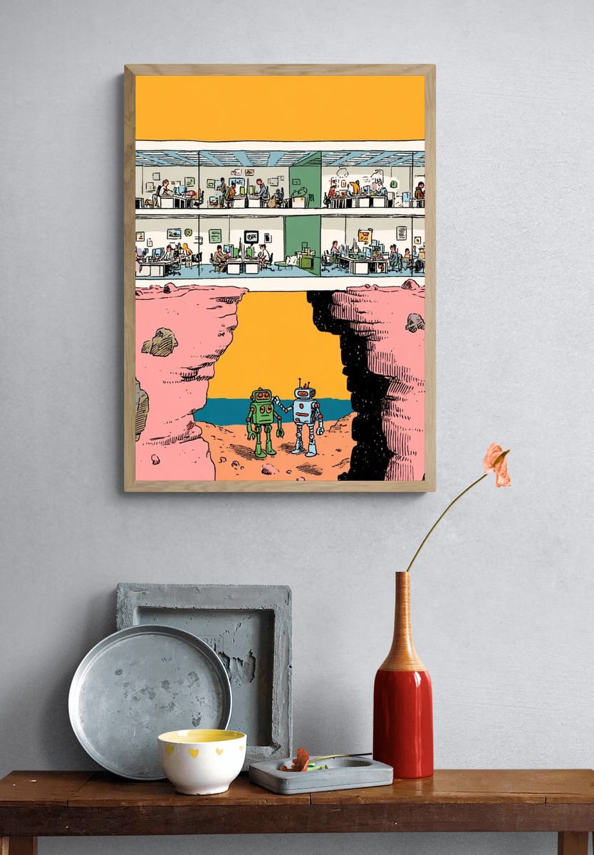 Retro Office Robots Poster. — room view 3