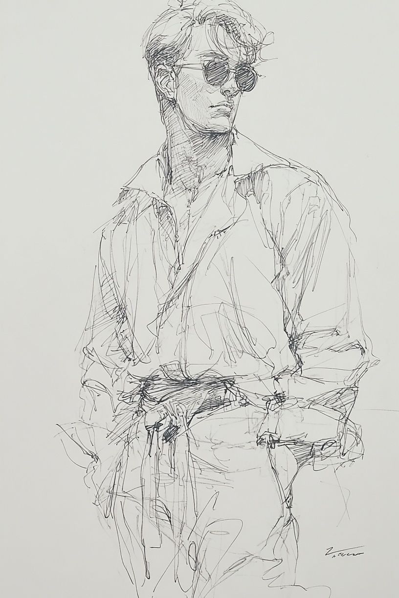 Sunglasses Portrait Sketch Print. poster — illustration art