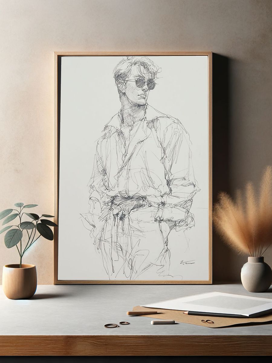 Sunglasses Portrait Sketch Print. — room view 2
