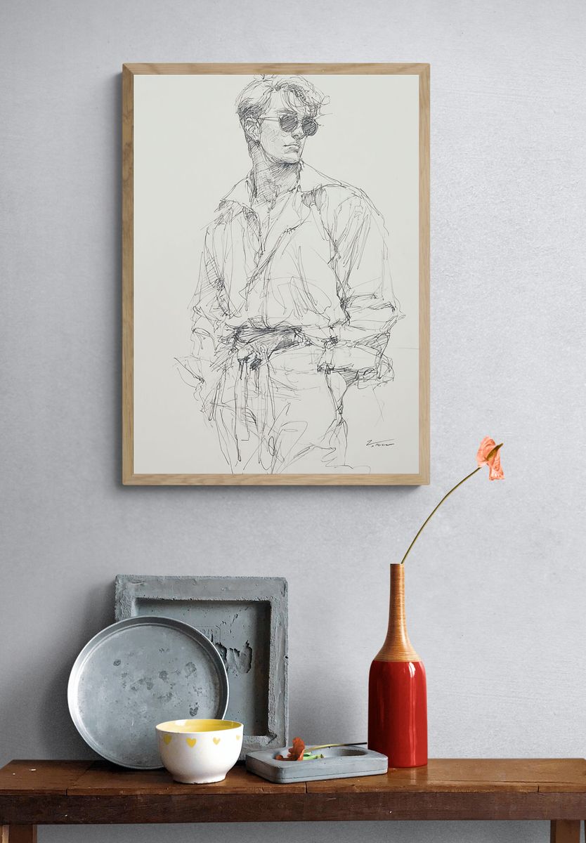 Sunglasses Portrait Sketch Print. — room view 3