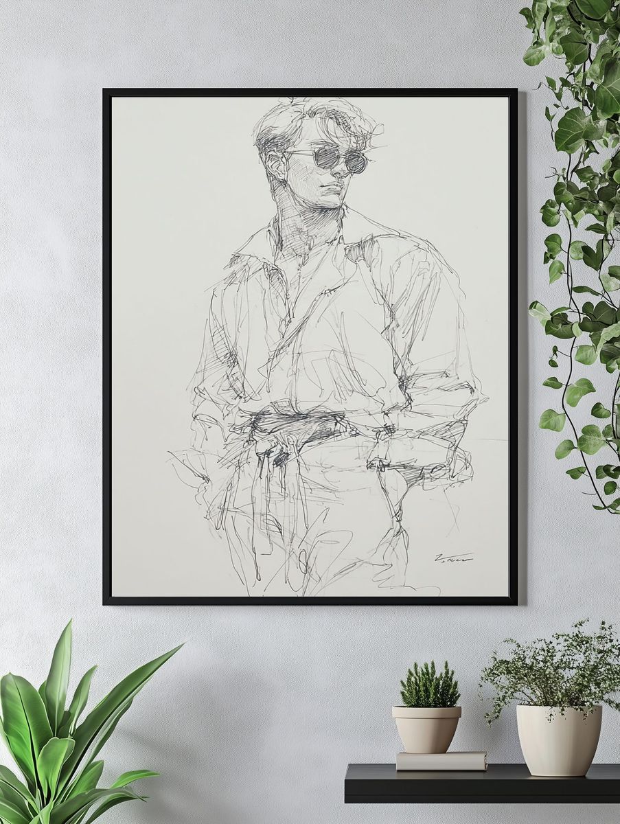 Sunglasses Portrait Sketch Print. — room view 4