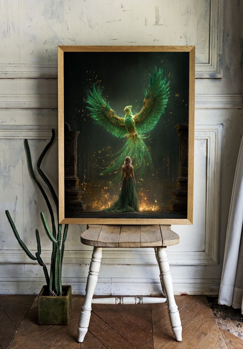 Emerald Phoenix Fantasy Print. — room view 1