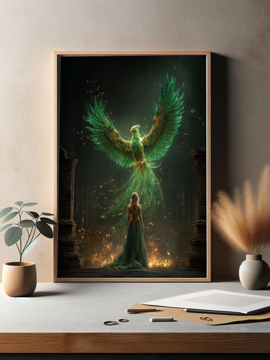 Emerald Phoenix Fantasy Print. — room view 2
