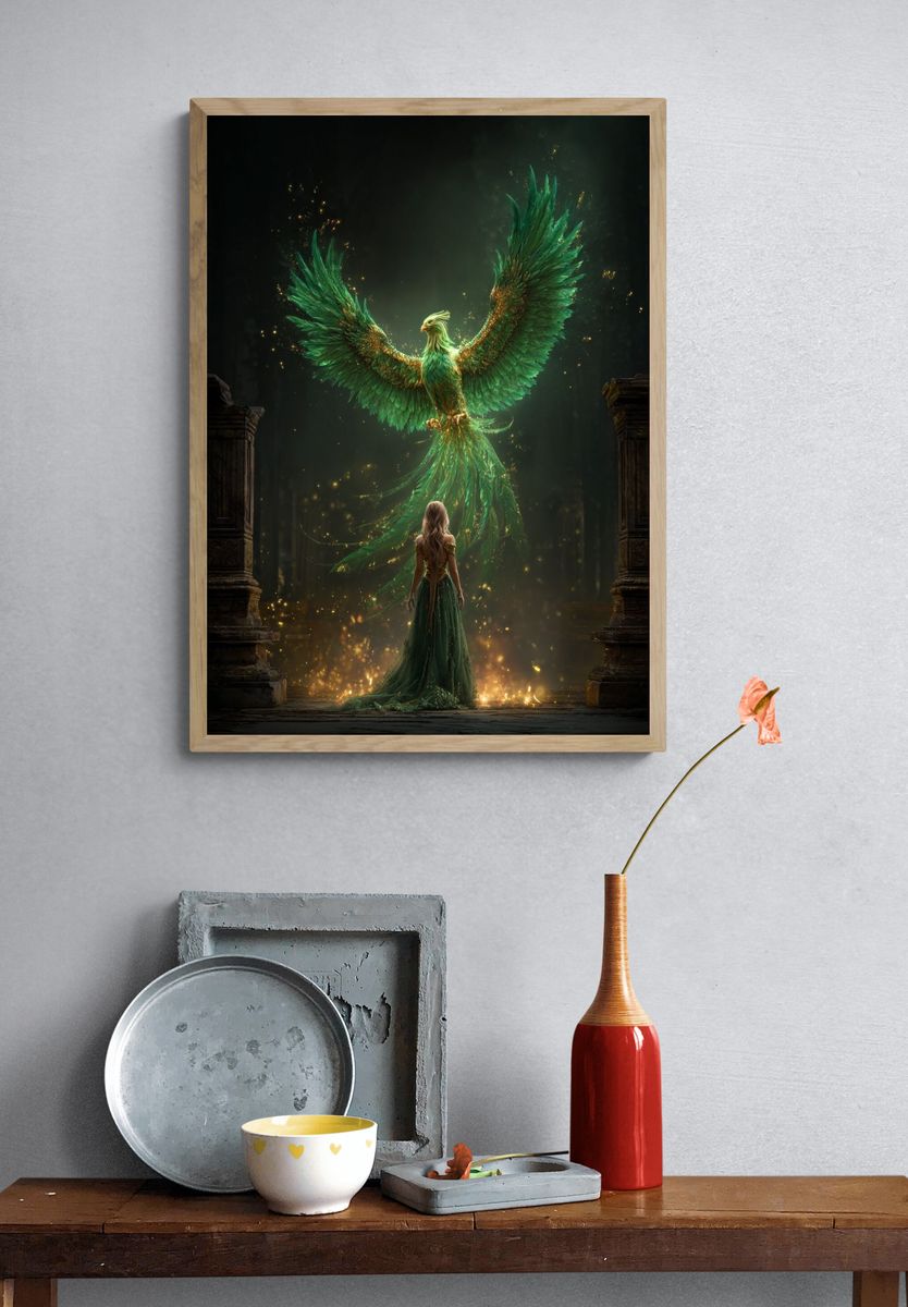 Emerald Phoenix Fantasy Print. — room view 3