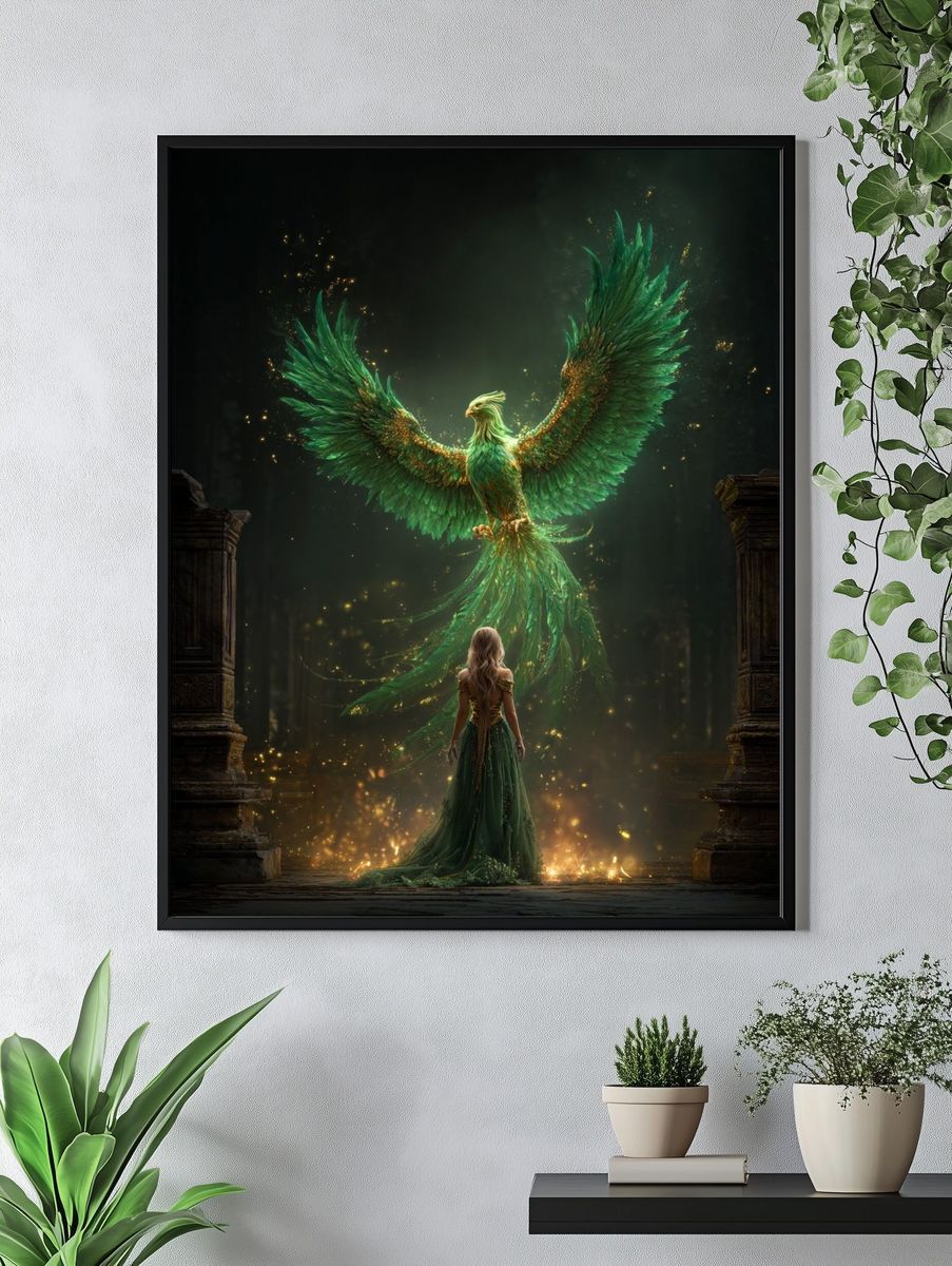 Emerald Phoenix Fantasy Print. — room view 4
