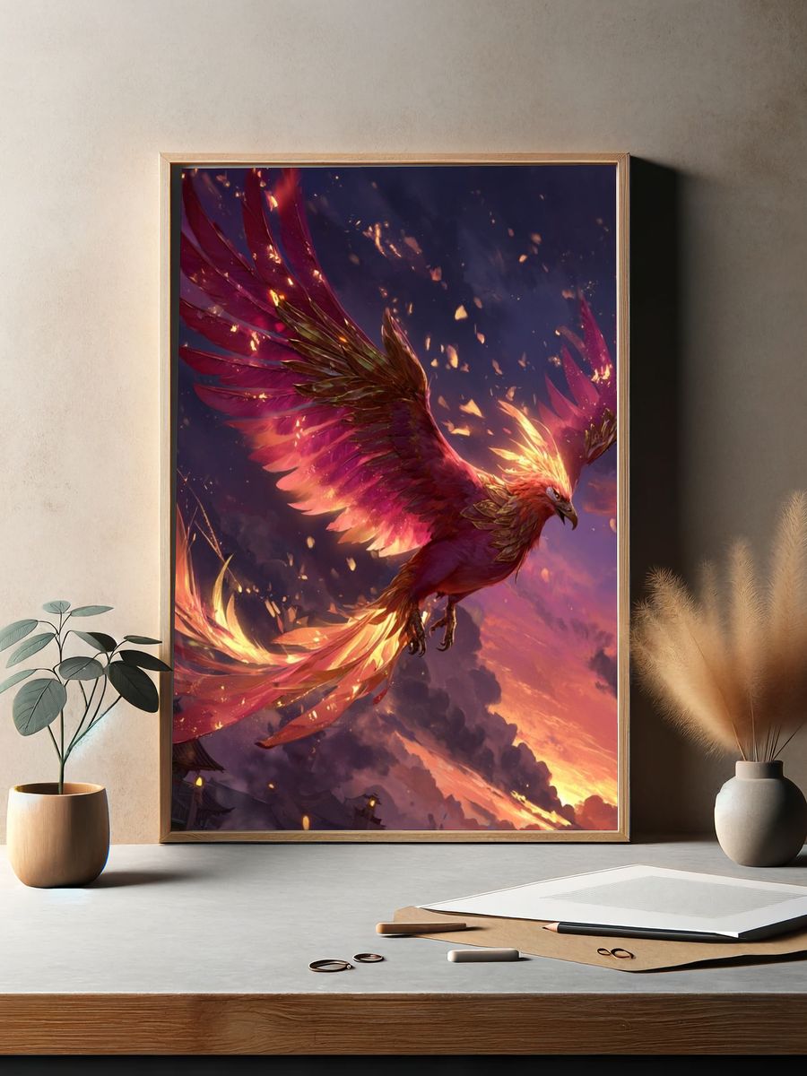 Phoenix at Sunset Illustration Poster. — room view 2