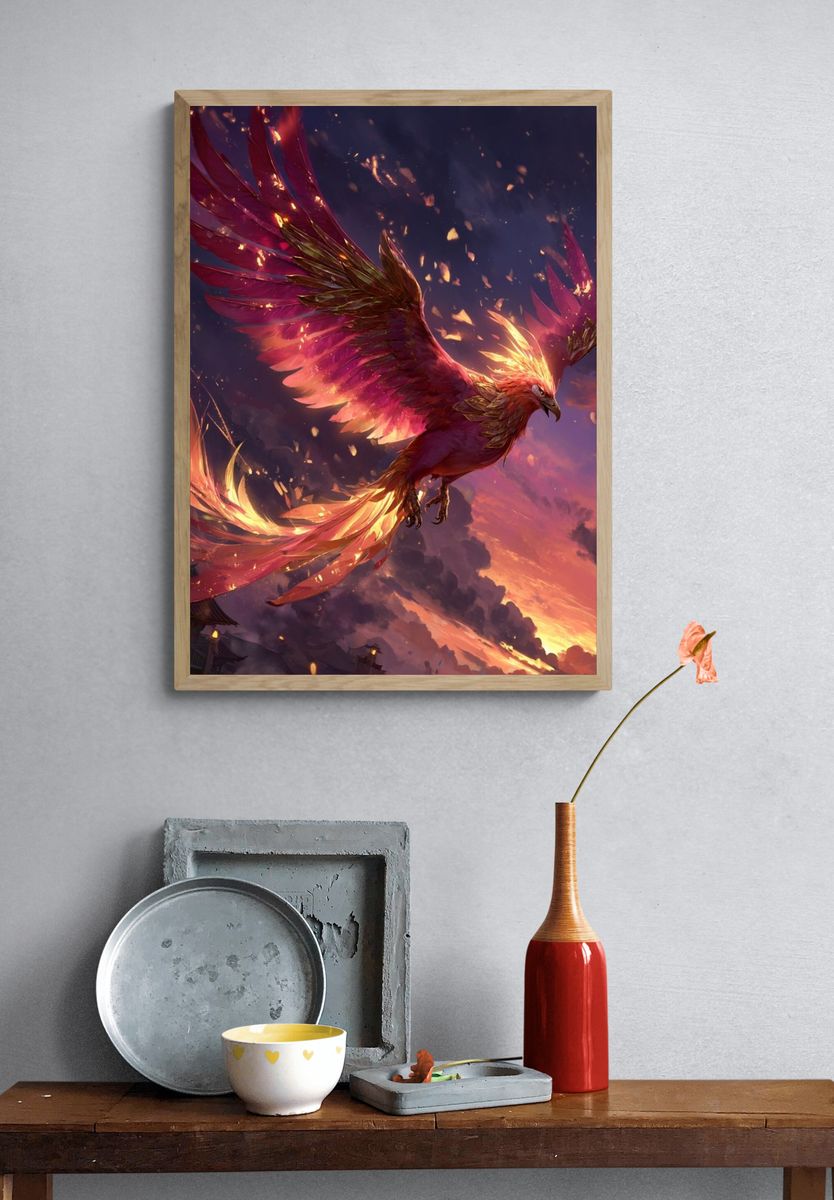 Phoenix at Sunset Illustration Poster. — room view 3