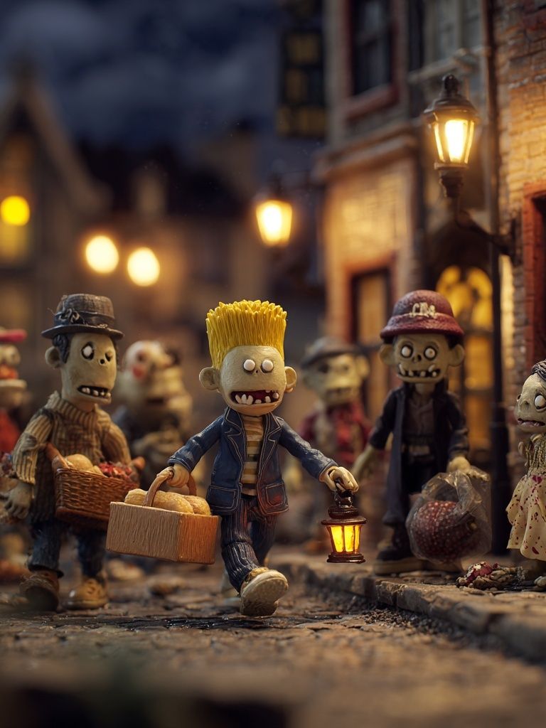 Zombie Street Scene Illustration Poster. poster detail