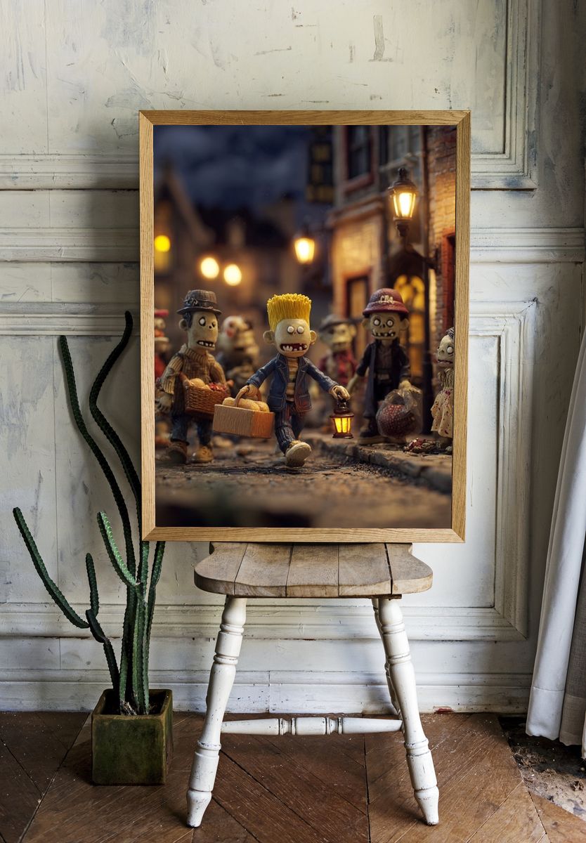 Zombie Street Scene Illustration Poster. — room view 1