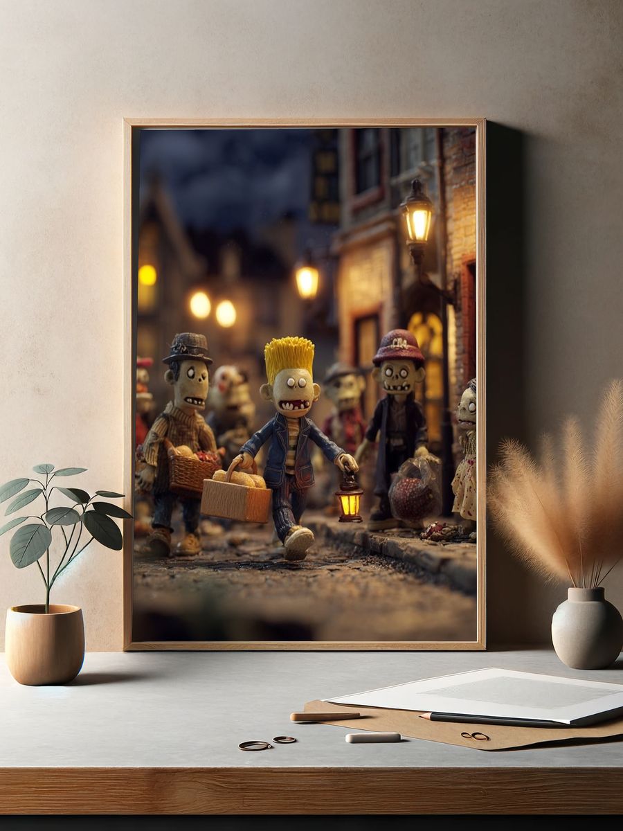Zombie Street Scene Illustration Poster. — room view 2