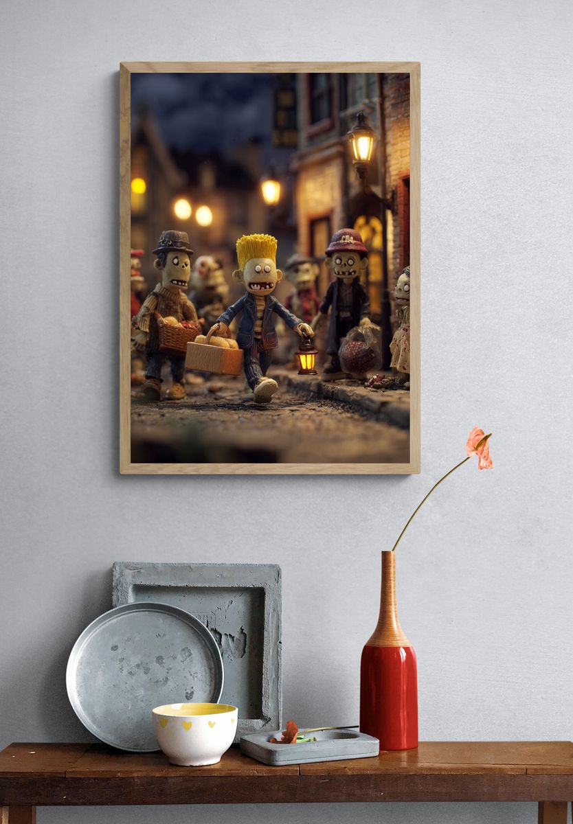 Zombie Street Scene Illustration Poster. — room view 3