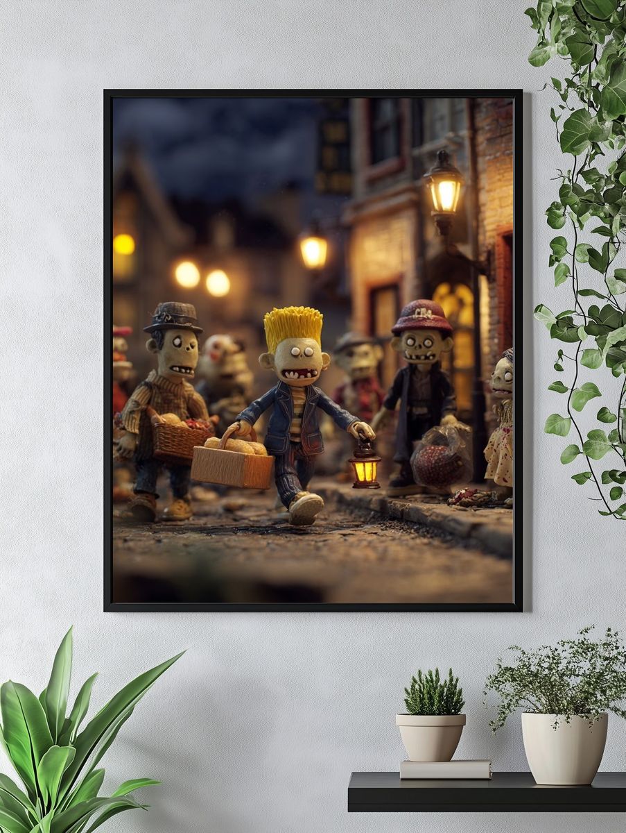 Zombie Street Scene Illustration Poster. — room view 4