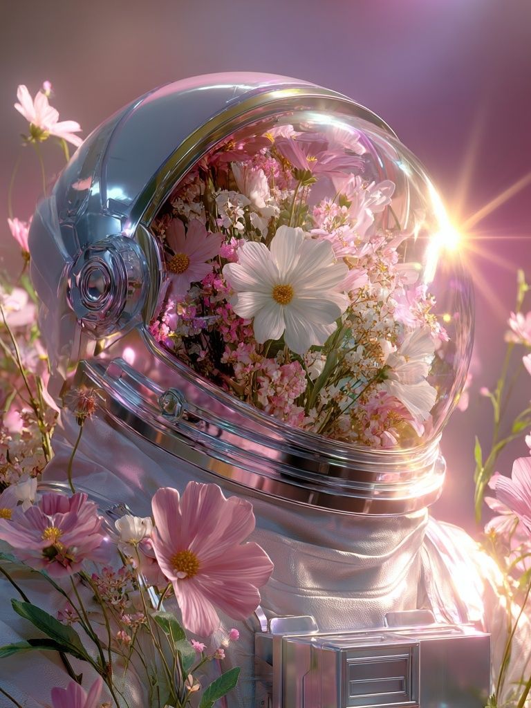 Cosmic Bloom Astronaut Print. poster — illustration art
