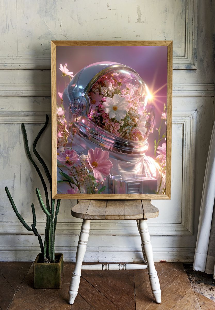 Cosmic Bloom Astronaut Print. — room view 1