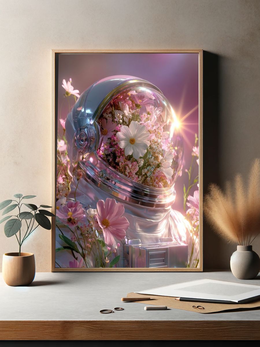Cosmic Bloom Astronaut Print. — room view 2