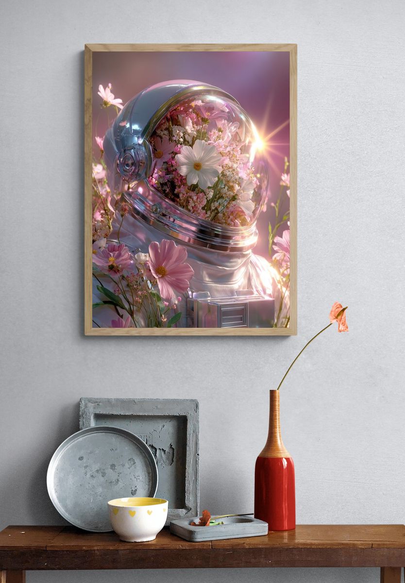 Cosmic Bloom Astronaut Print. — room view 3