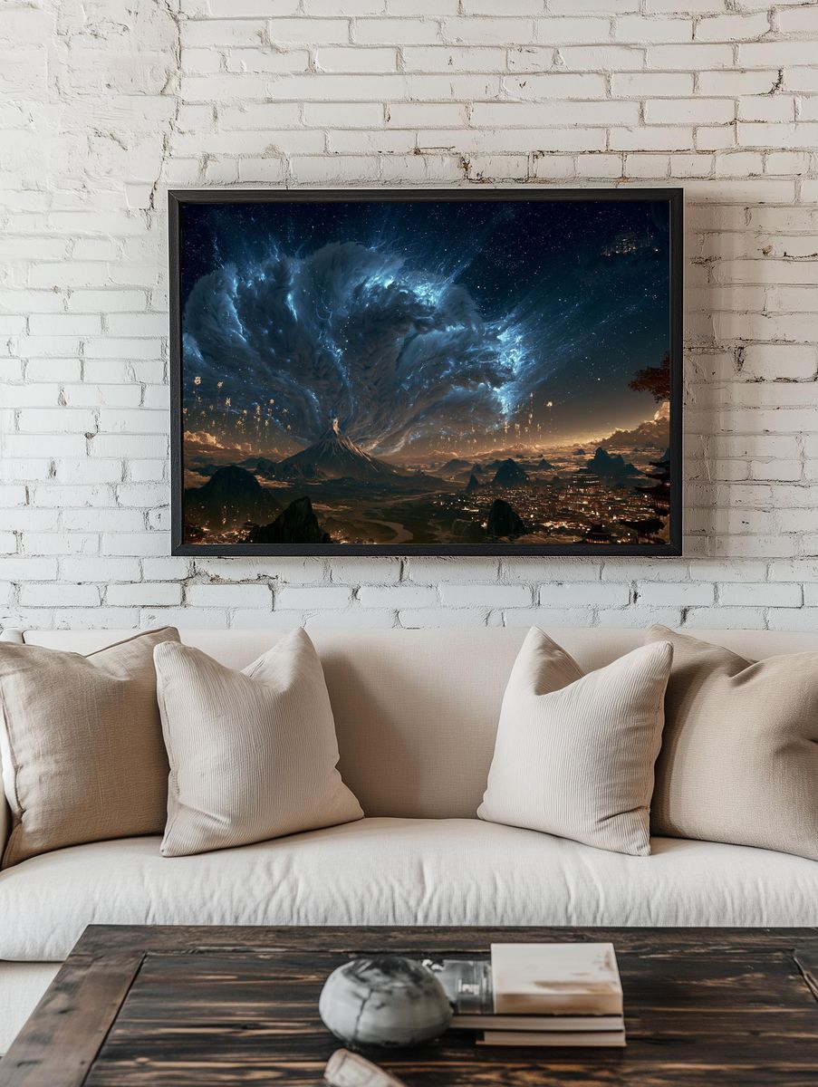 Celestial Mountain Storm Fantasy Print. — room view 1