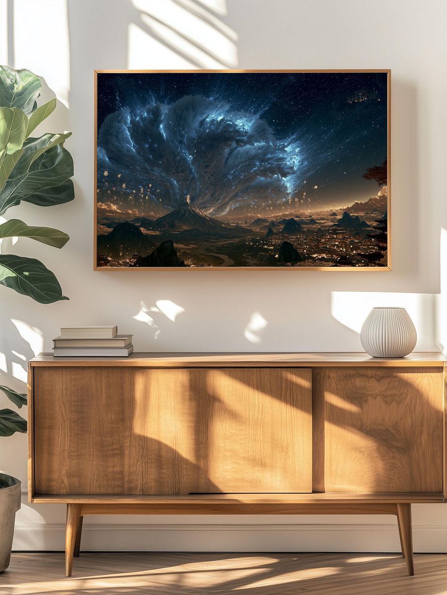 Celestial Mountain Storm Fantasy Print. — room view 3