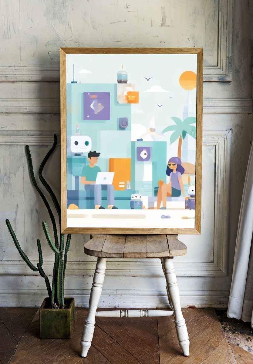 Futuristic Cityscape Illustration Poster. — room view 1