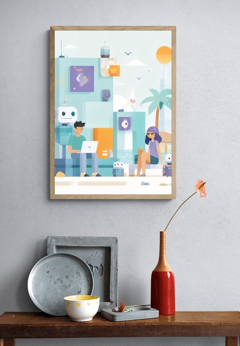 Futuristic Cityscape Illustration Poster. — room view 3