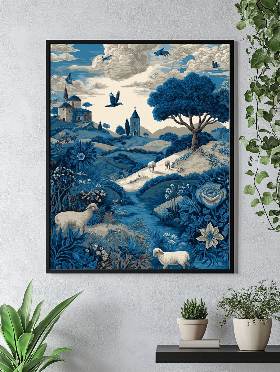 Blue Countryside Landscape Print. — room view 4