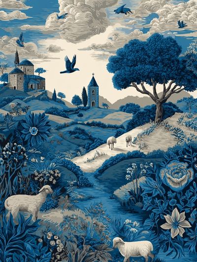 Blue Countryside Landscape Print. poster print