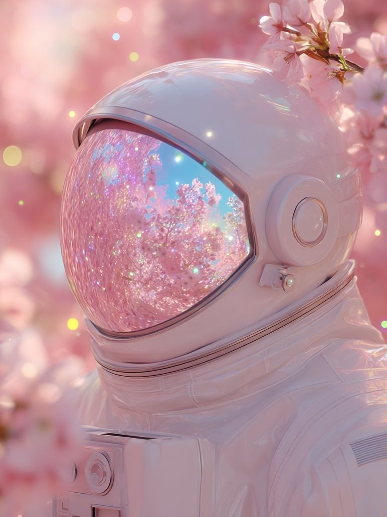 Cherry Blossom Astronaut Digital Art Print. poster — illustration art