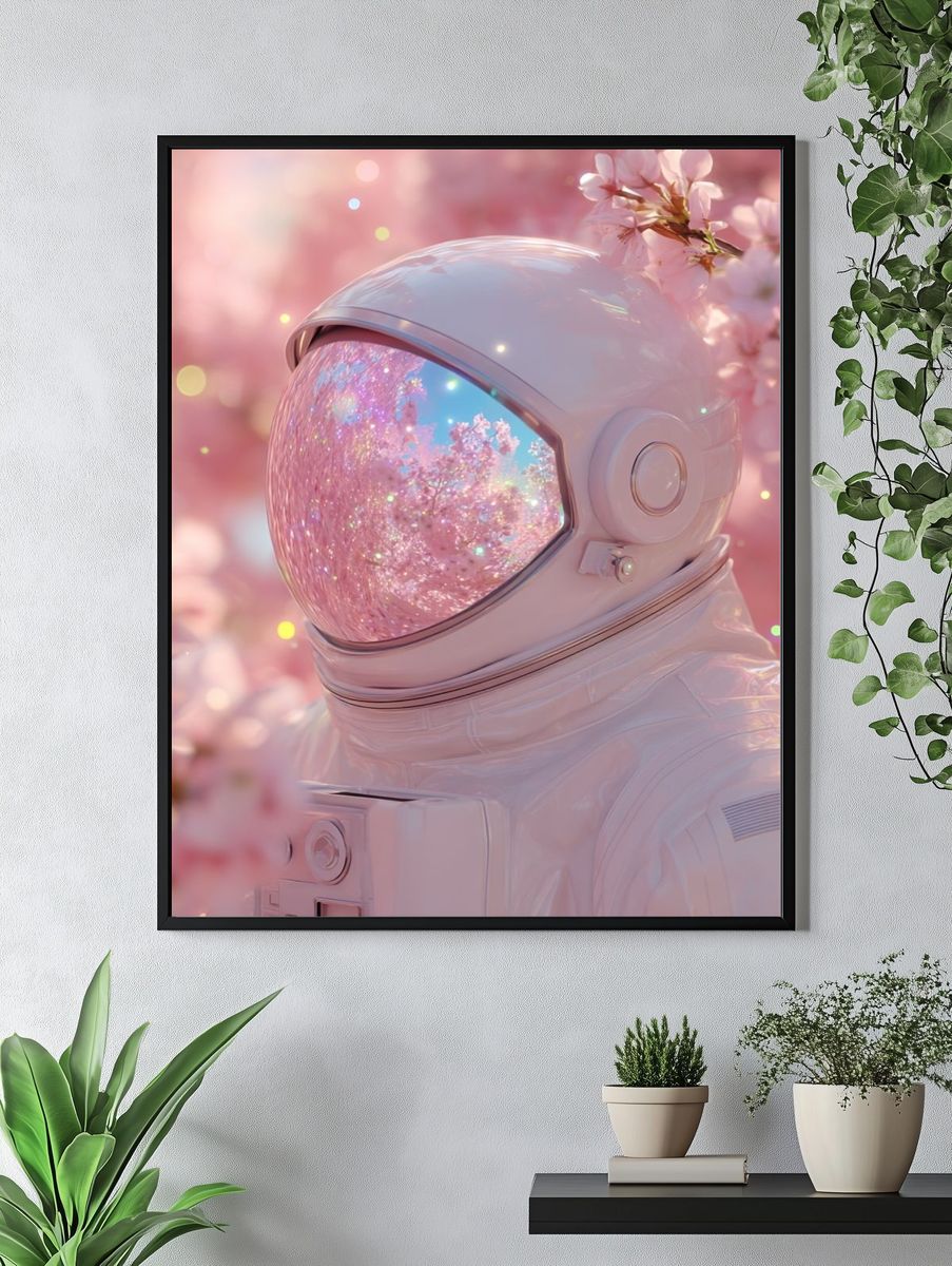 Cherry Blossom Astronaut Digital Art Print. — room view 4