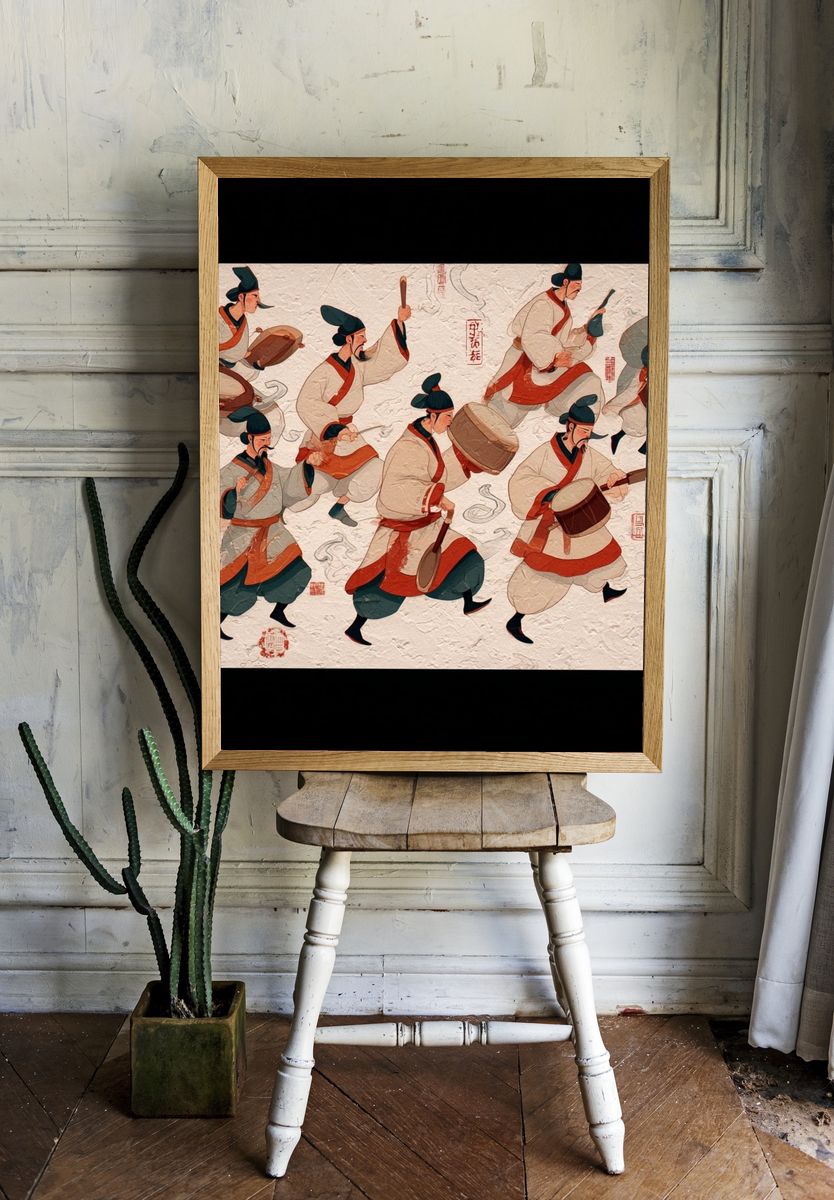 Korean Drummers Illustration Poster. — room view 1