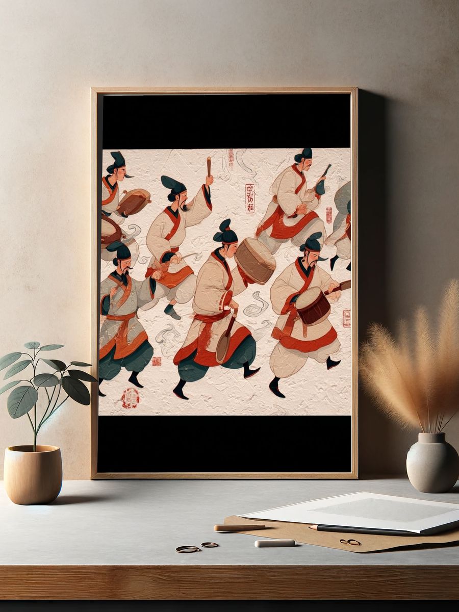 Korean Drummers Illustration Poster. — room view 2
