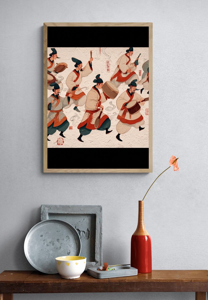 Korean Drummers Illustration Poster. — room view 3
