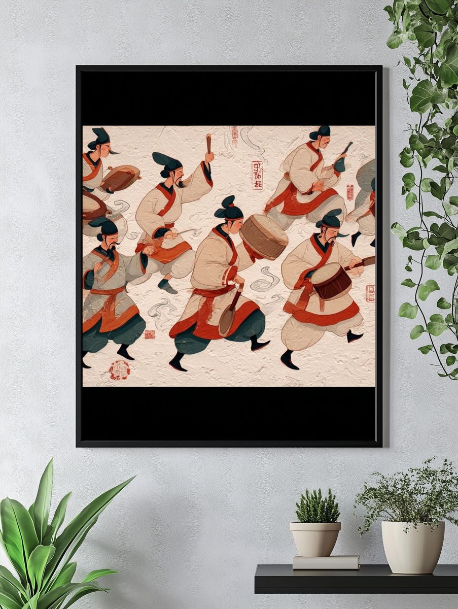 Korean Drummers Illustration Poster. — room view 4