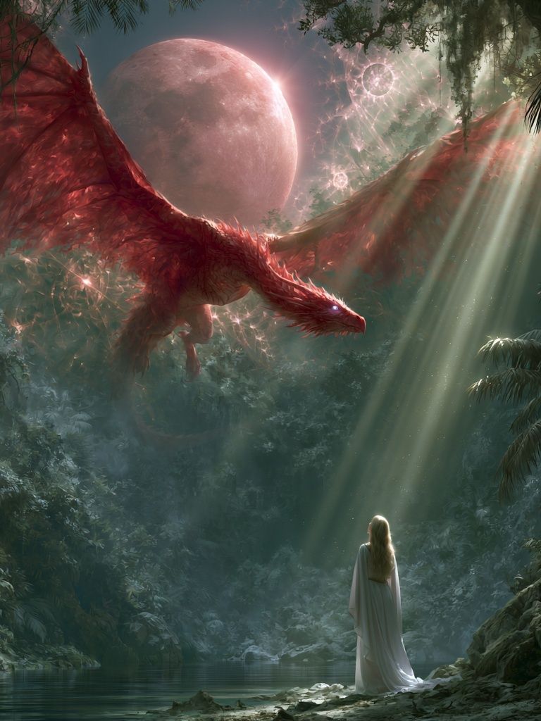 Dragon Moon Forest Fantasy Print. poster detail