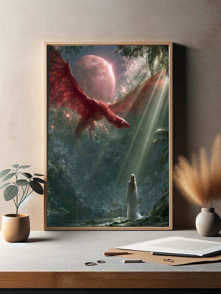 Dragon Moon Forest Fantasy Print. — room view 2