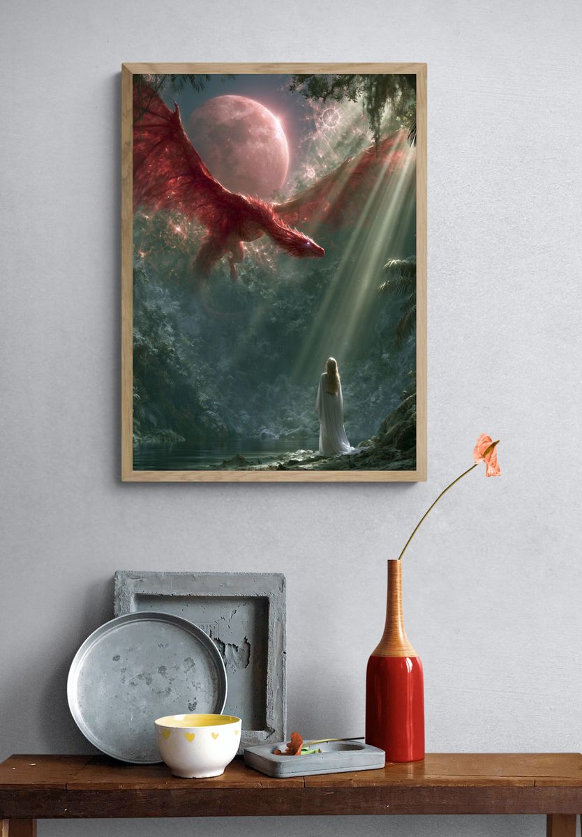 Dragon Moon Forest Fantasy Print. — room view 3