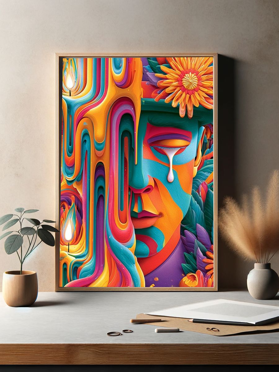 Surreal Colorful Face Illustration Poster. — room view 2