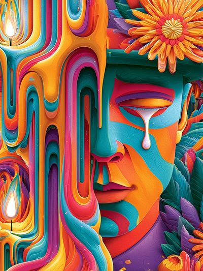 Surreal Colorful Face Illustration Poster. poster print
