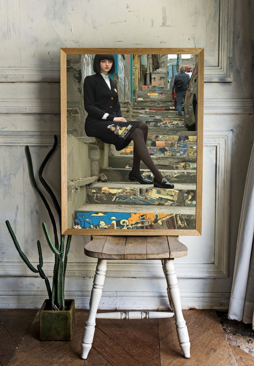 Urban Girl Portrait Illustration Print. — room view 1