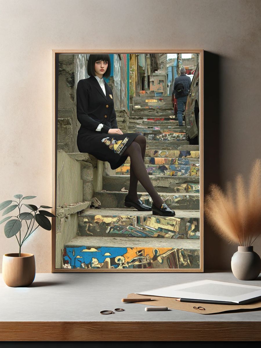 Urban Girl Portrait Illustration Print. — room view 2
