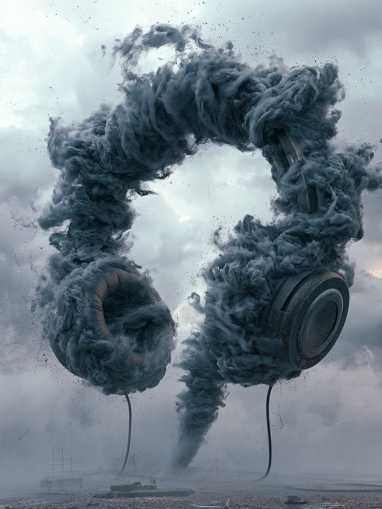 Smoke Headphones Surrealism Print. poster — illustration art