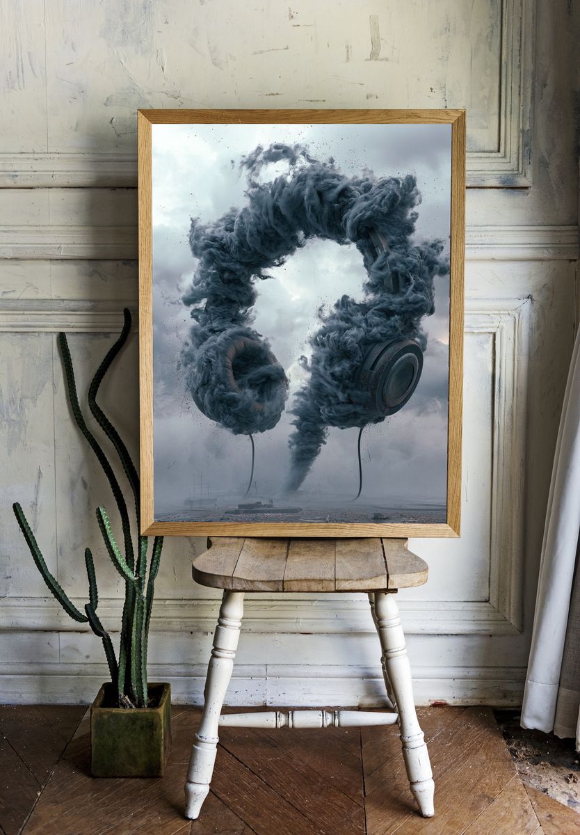 Smoke Headphones Surrealism Print. — room view 1