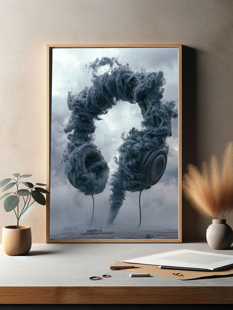 Smoke Headphones Surrealism Print. — room view 2