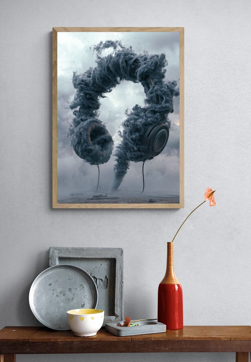 Smoke Headphones Surrealism Print. — room view 3
