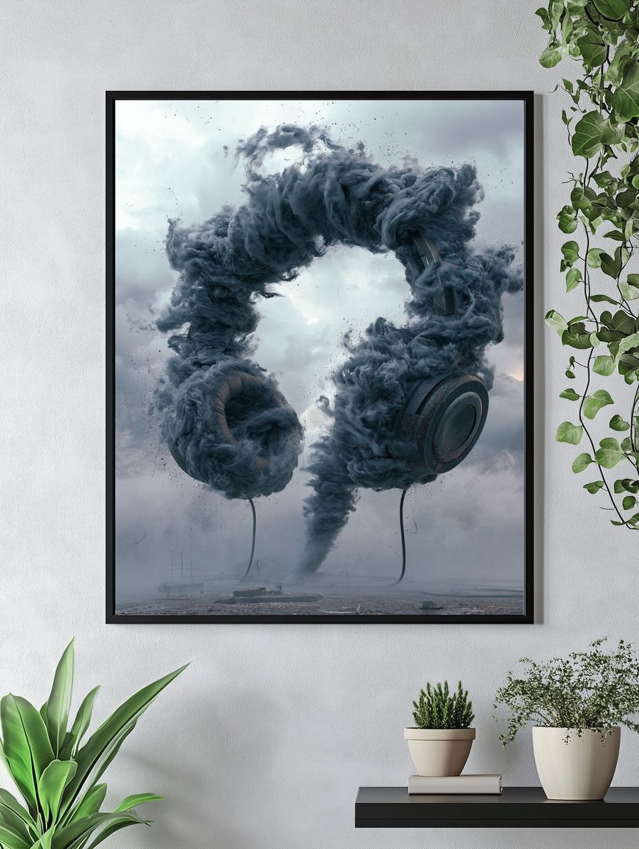 Smoke Headphones Surrealism Print. — room view 4